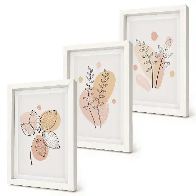 Set ingelijste schilderijen met minimalistische planttekeningen in pastelkleuren