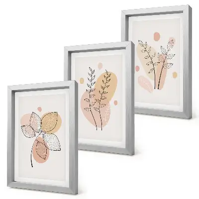 Set ingelijste schilderijen met minimalistische planttekeningen in pastelkleuren