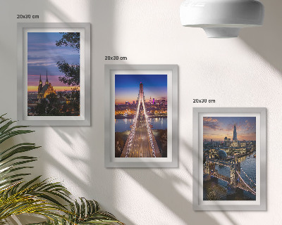 Set van ingelijste schilderijen Stadsgezichten met bruggen en zonsondergangen