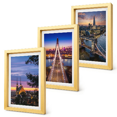 Set van ingelijste schilderijen Stadsgezichten met bruggen en zonsondergangen