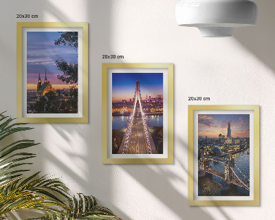 Set van ingelijste schilderijen Stadsgezichten met bruggen en zonsondergangen