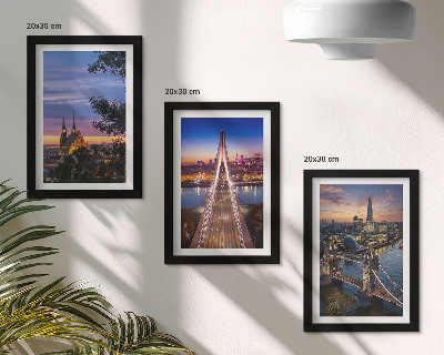 Set van ingelijste schilderijen Stadsgezichten met bruggen en zonsondergangen