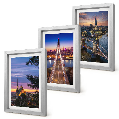 Set van ingelijste schilderijen Stadsgezichten met bruggen en zonsondergangen