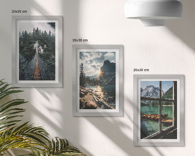 Gallery wall Brug in het bosmeer met boten en uitzicht op de bergen