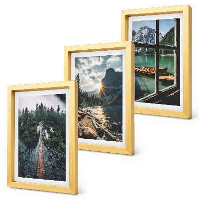 Gallery wall Brug in het bosmeer met boten en uitzicht op de bergen