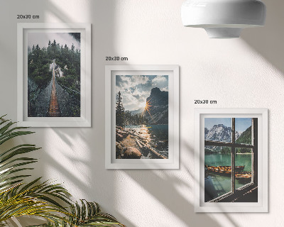 Gallery wall Brug in het bosmeer met boten en uitzicht op de bergen