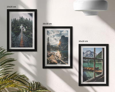 Gallery wall Brug in het bosmeer met boten en uitzicht op de bergen