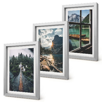 Gallery wall Brug in het bosmeer met boten en uitzicht op de bergen