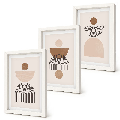 Set van ingelijste schilderijen Abstracte vormen in bruine en beigetinten.