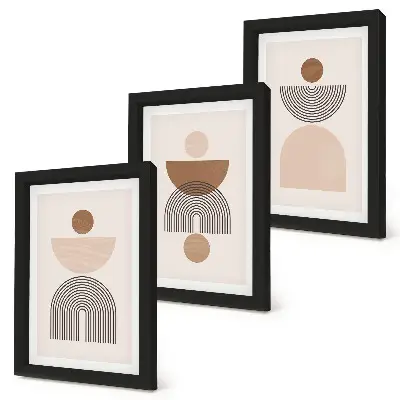 Set van ingelijste schilderijen met abstracte vormen in bruine en beigetinten