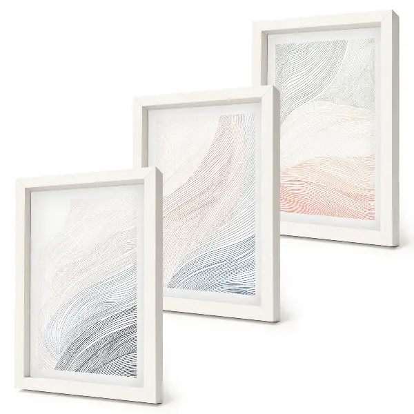 Set ingelijste schilderijen met abstracte golven in pastelkleuren op karton