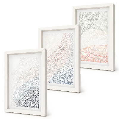 Set van ingelijste schilderijen Abstracte golven geschilderd op karton in pastelkleuren.