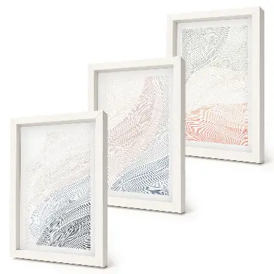 Set ingelijste schilderijen met abstracte golven in pastelkleuren op karton