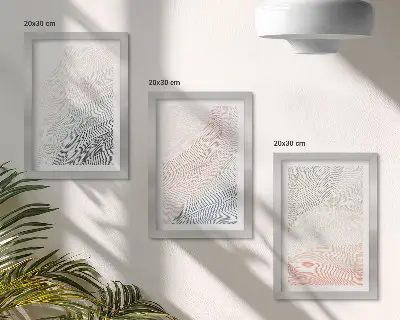 Set ingelijste schilderijen met abstracte golven in pastelkleuren op karton