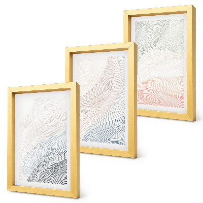 Set van ingelijste schilderijen Abstracte golven geschilderd op karton in pastelkleuren.