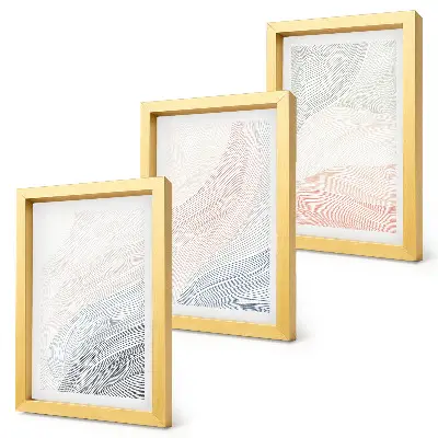 Set ingelijste schilderijen met abstracte golven in pastelkleuren op karton