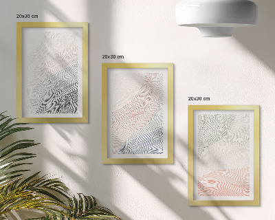 Set van ingelijste schilderijen Abstracte golven geschilderd op karton in pastelkleuren.