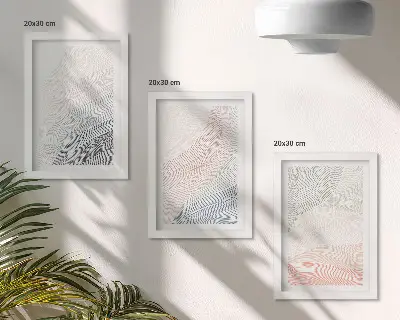 Set ingelijste schilderijen met abstracte golven in pastelkleuren op karton