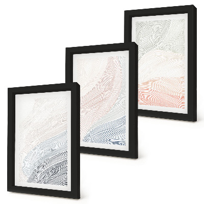 Set van ingelijste schilderijen Abstracte golven geschilderd op karton in pastelkleuren.