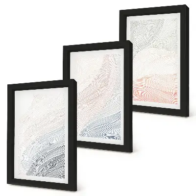 Set ingelijste schilderijen met abstracte golven in pastelkleuren op karton