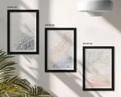 Set ingelijste schilderijen met abstracte golven in pastelkleuren op karton