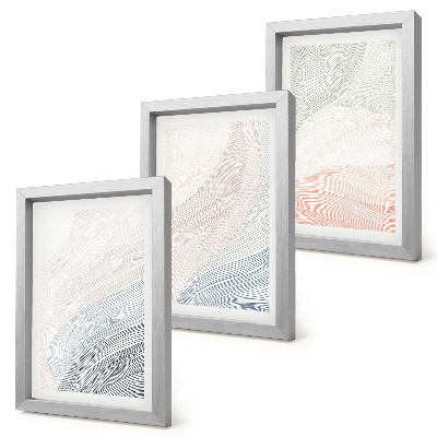 Set van ingelijste schilderijen Abstracte golven geschilderd op karton in pastelkleuren.