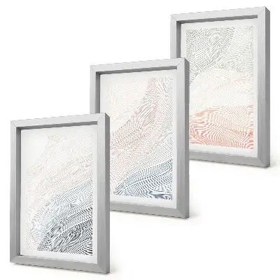 Set ingelijste schilderijen met abstracte golven in pastelkleuren op karton