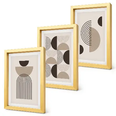 Gallery wall met abstracte geometrische patronen in minimalisme