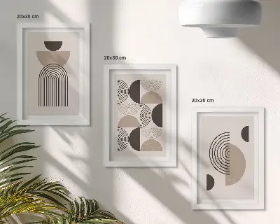 Gallery wall met abstracte geometrische patronen in minimalisme