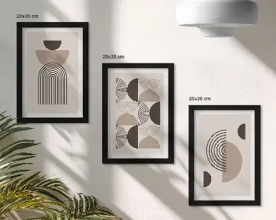 Gallery wall met abstracte geometrische patronen in minimalisme