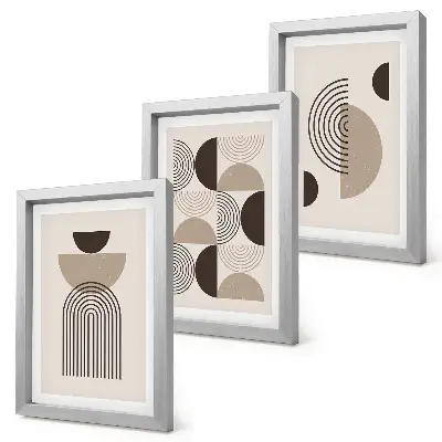 Gallery wall met abstracte geometrische patronen in minimalisme