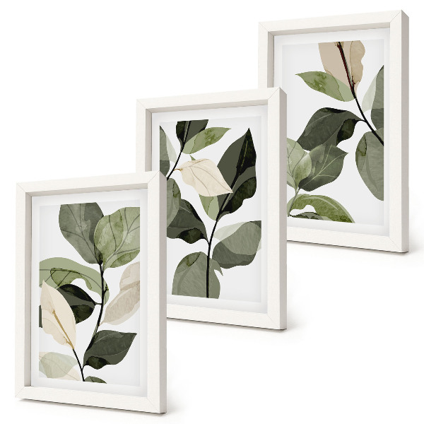 Set van ingelijste schilderijen Geschilderde delicate boho-plantenbladeren