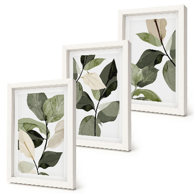 Set van ingelijste schilderijen Geschilderde delicate boho-plantenbladeren