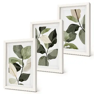 Set van ingelijste schilderijen met delicate botanische boho-plantenbladeren