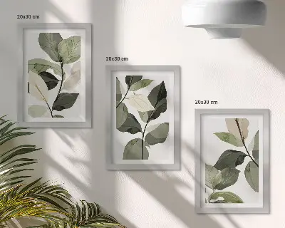 Set van ingelijste schilderijen met delicate botanische boho-plantenbladeren