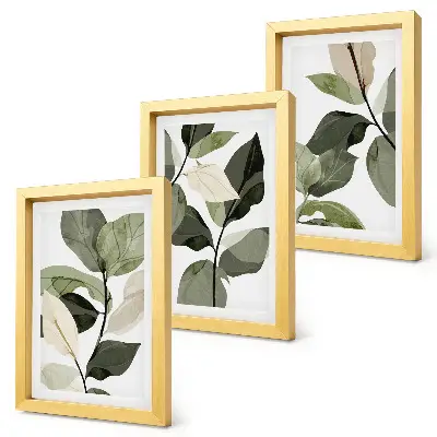 Set van ingelijste schilderijen met delicate botanische boho-plantenbladeren