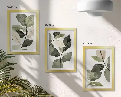 Set van ingelijste schilderijen met delicate botanische boho-plantenbladeren