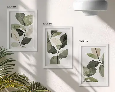 Set van ingelijste schilderijen met delicate botanische boho-plantenbladeren