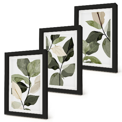 Set van ingelijste schilderijen Geschilderde delicate boho-plantenbladeren