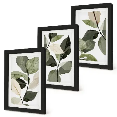 Set van ingelijste schilderijen met delicate botanische boho-plantenbladeren