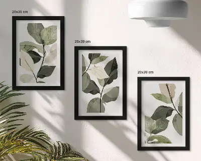 Set van ingelijste schilderijen met delicate botanische boho-plantenbladeren