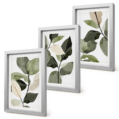 Set van ingelijste schilderijen Geschilderde delicate boho-plantenbladeren