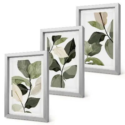 Set van ingelijste schilderijen met delicate botanische boho-plantenbladeren