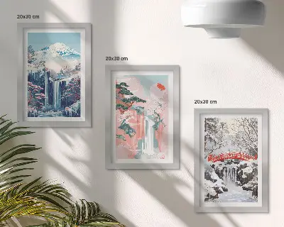 Gallery wall met berglandschappen en watervallen in verschillende seizoenen