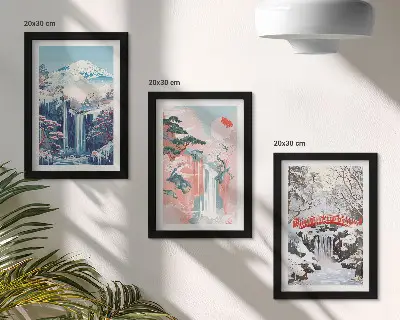 Gallery wall met berglandschappen en watervallen in verschillende seizoenen