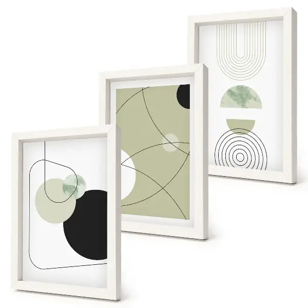 Gallery wall met abstracte vormen in ingetogen kleuren