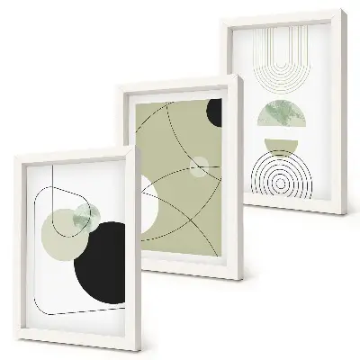 Gallery wall met abstracte vormen in ingetogen kleuren