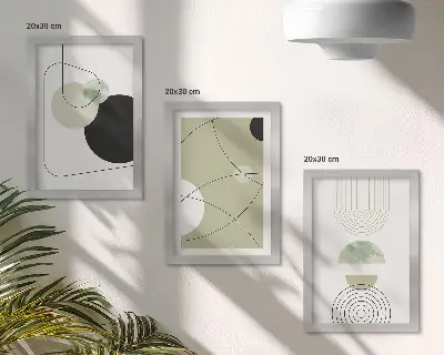 Gallery wall met abstracte vormen in ingetogen kleuren