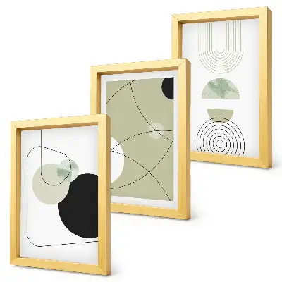 Gallery wall met abstracte vormen in ingetogen kleuren