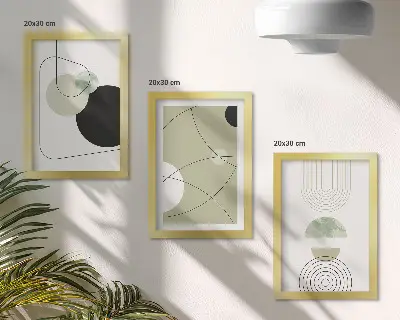 Gallery wall met abstracte vormen in ingetogen kleuren